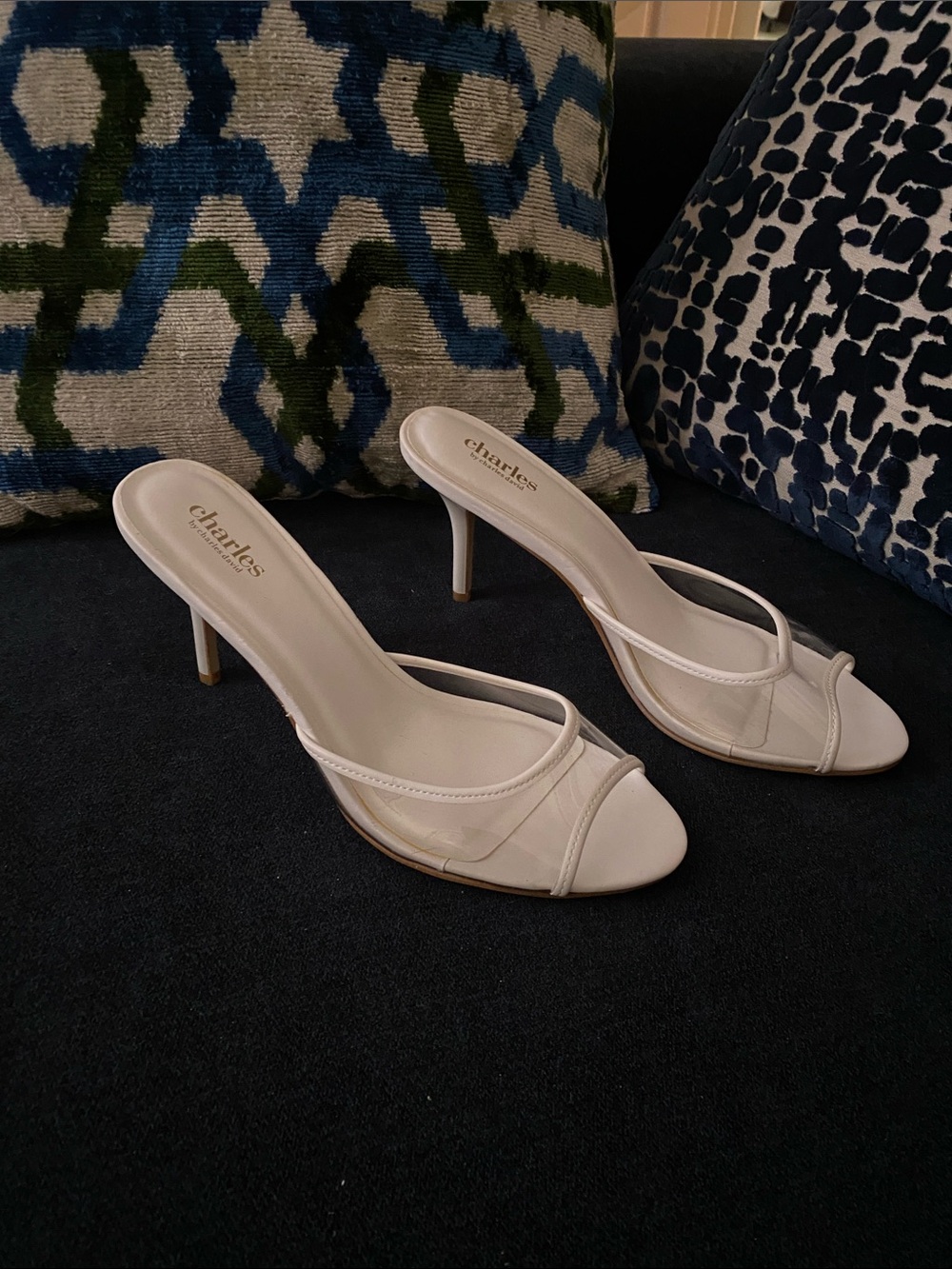 Charlies White Strappy Stiletto Mule Heels